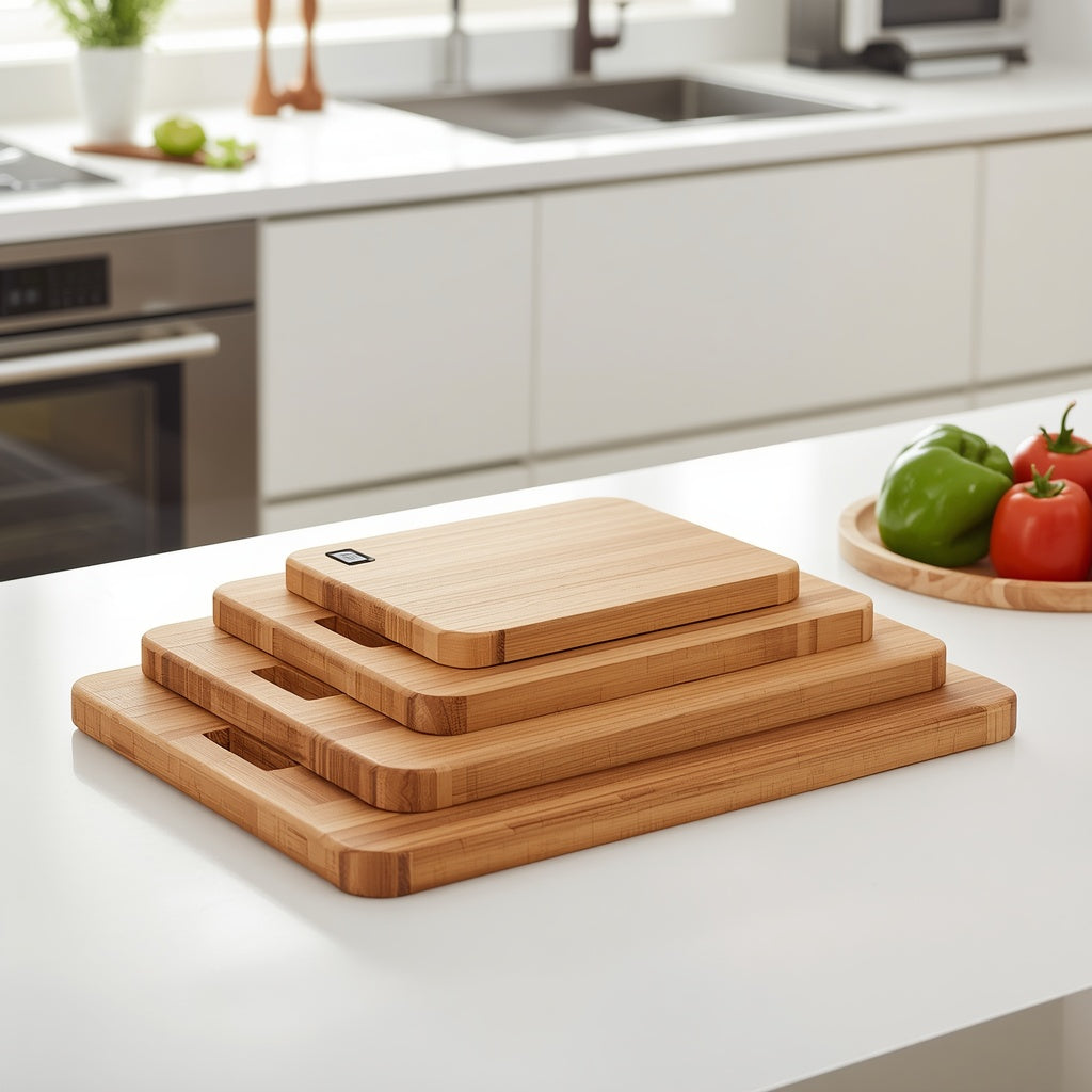 3-Piece Bamboo Cutting Board Set on modern kitchen counter