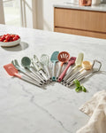 Silicone Cooking Utensil Set on marble kitchen counter